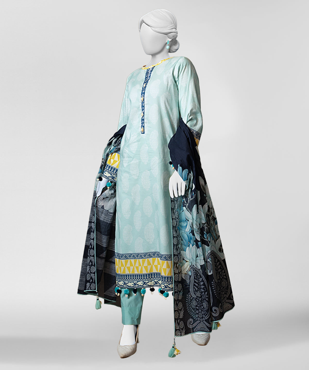 Green Printed Lawn Unstitched 3Pc Straight Front