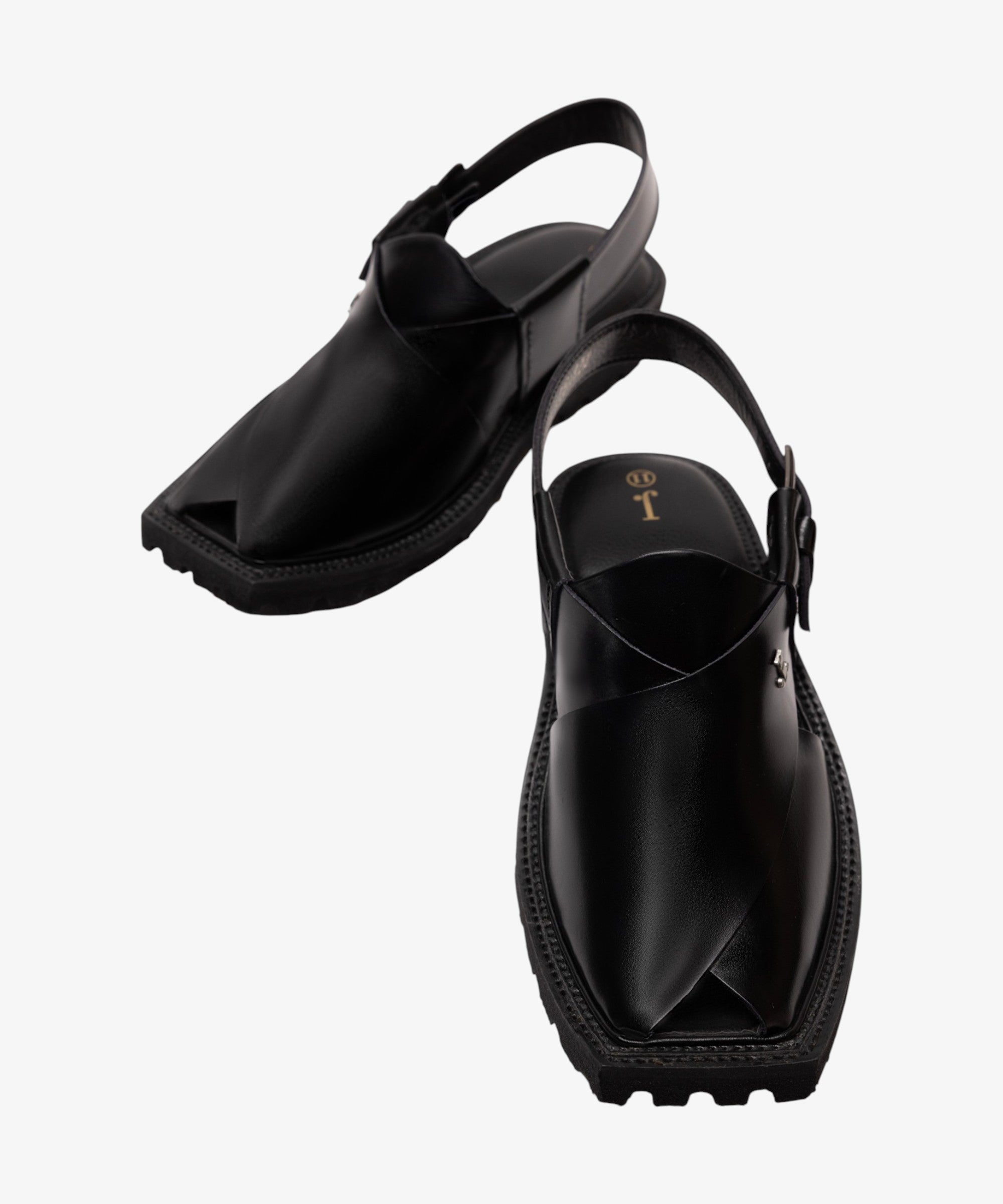 Shiny Black Plain Peshawari Sandals