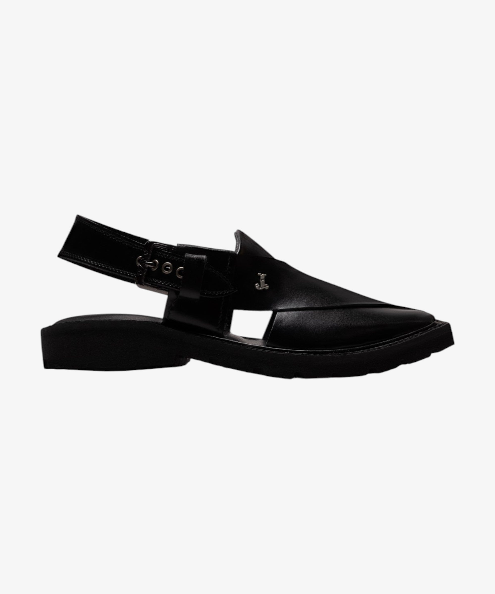 Shiny Black Plain Peshawari Sandals