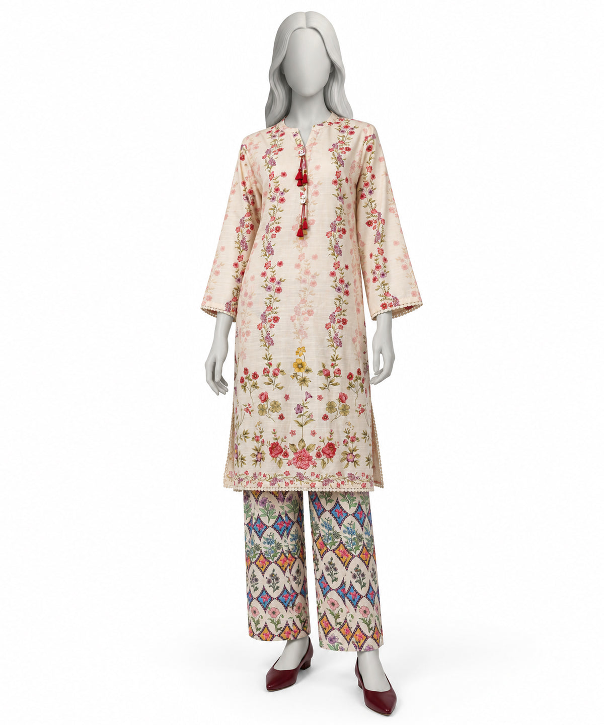 Cream Printed Cambric Co-Ord Set