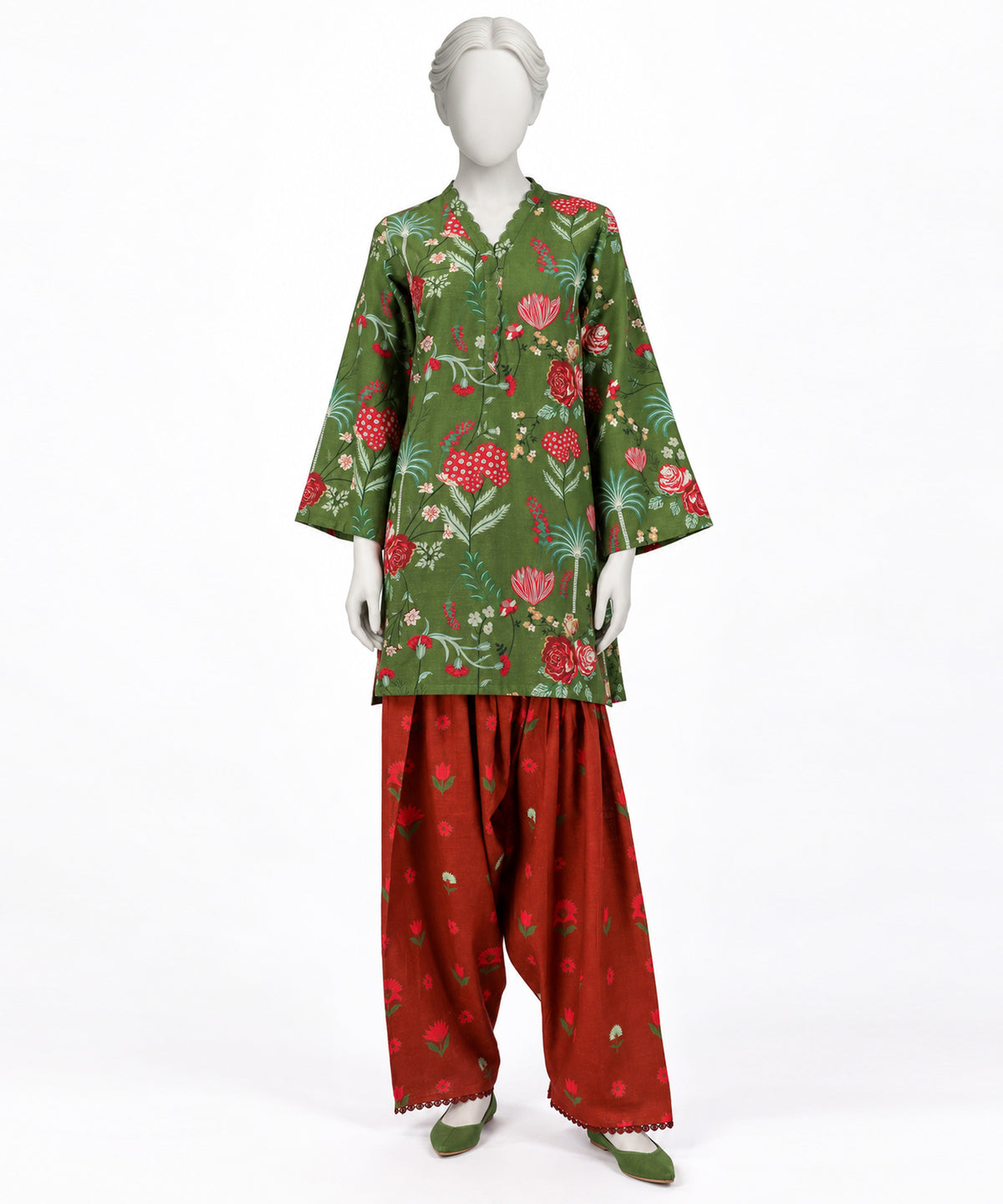 Green Printed Cambric Co-Ord Set