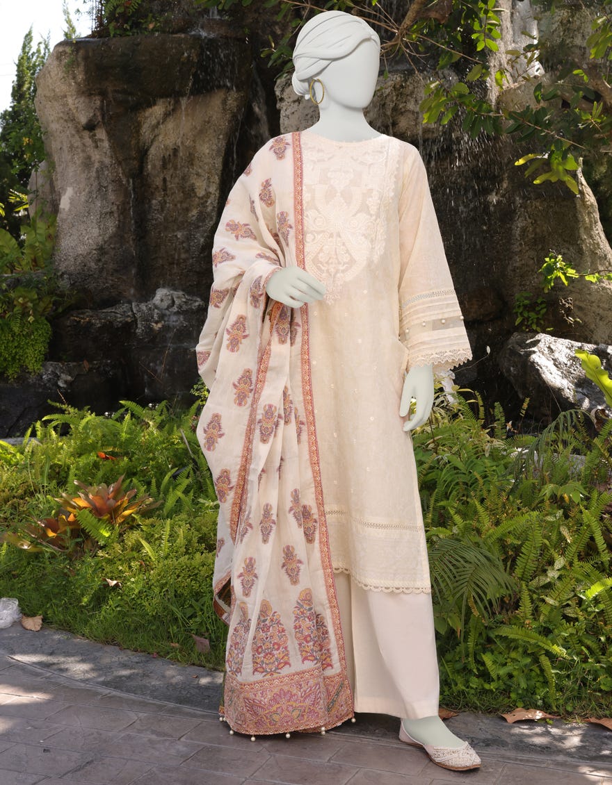 Off White Lawn Unstitched 2 Piece Dress | Jlawn-S-Jds-23-1035 Tradition