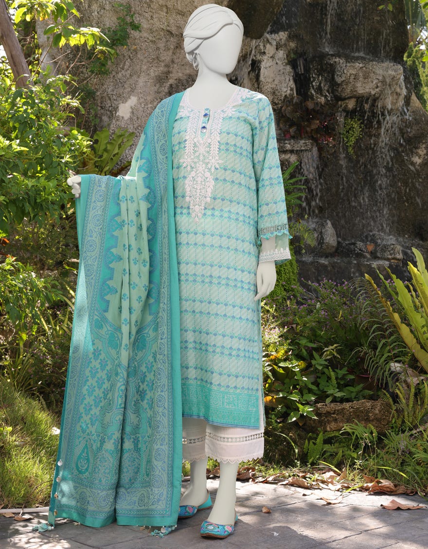 Sea Green Lawn Unstitched 2 Piece Dress | Jlawn-S-Jds-23-1038 Barfi