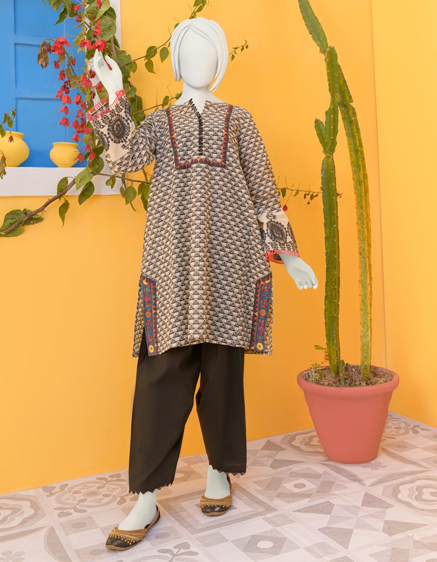 Black-Beige Lawn Kurti | Jygk-Ygkl-S-105-23