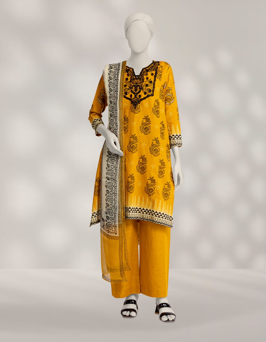 MUSTARD CAMBRIC EMBROIDERED 3PC STITCHED