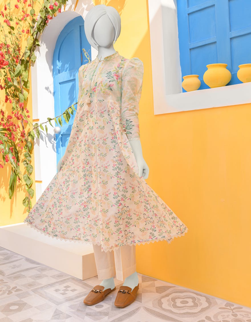 White-Green Lawn Kurti | Jgk-Ygkl-S-108-23