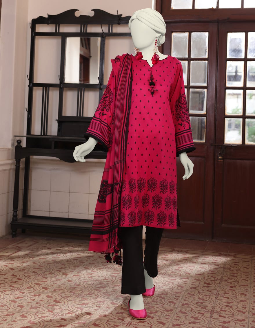 PINK LAWN UNSTITCHED 2PC | JLAWN-S-JDS-24-1126