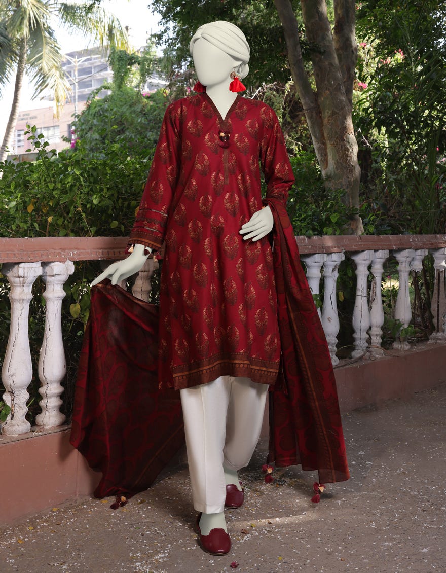 Maroon Lawn Unstitched 2 Piece Dress | Jlawn-S-Jds-24-1132