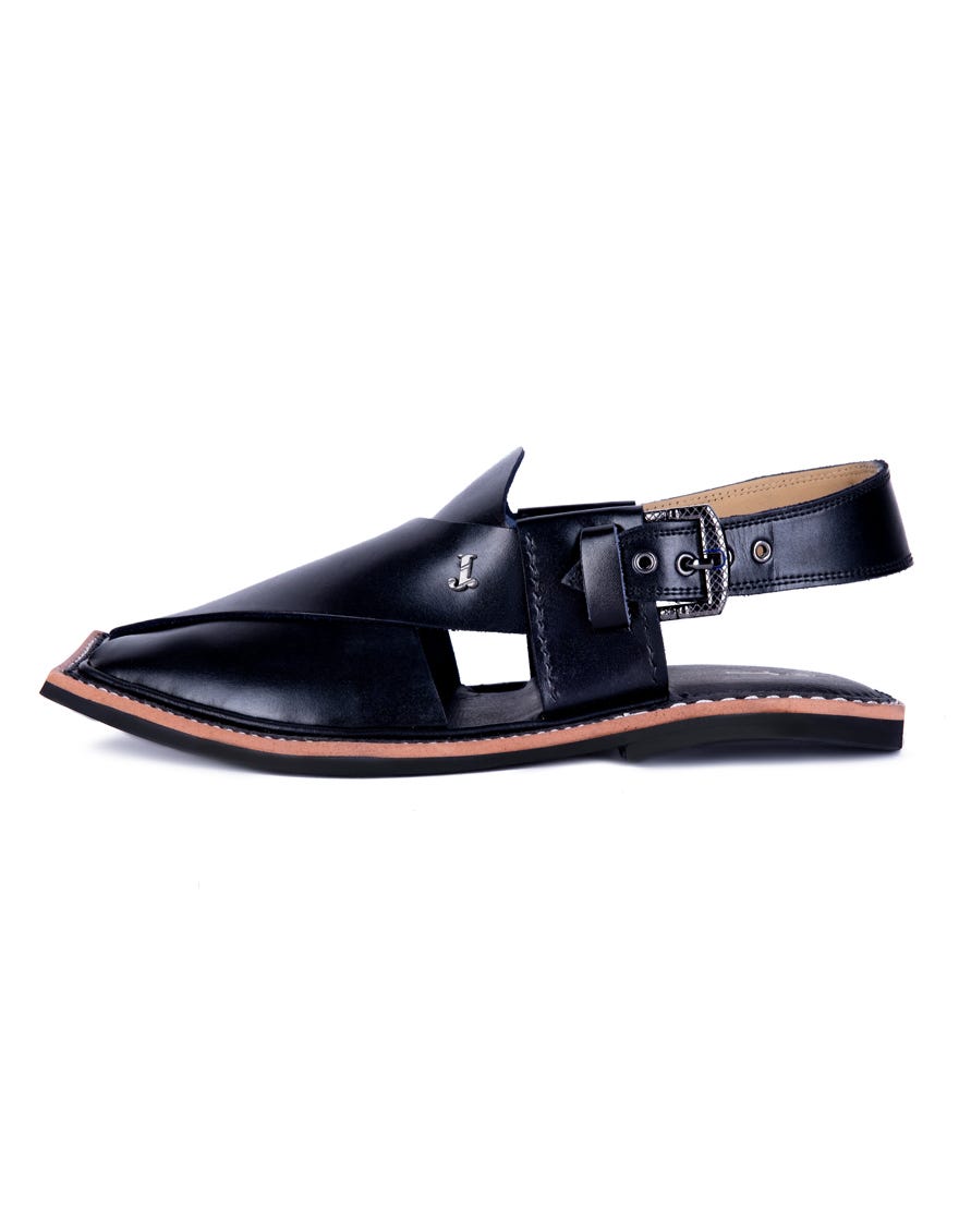 Black Peshawari Chappal | Jjfw-Jpc-11453