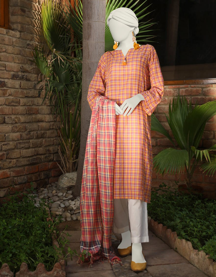 YELLOW JACQUARD 2PC STITCHED | JLAWN-S-JDS-24-1157
