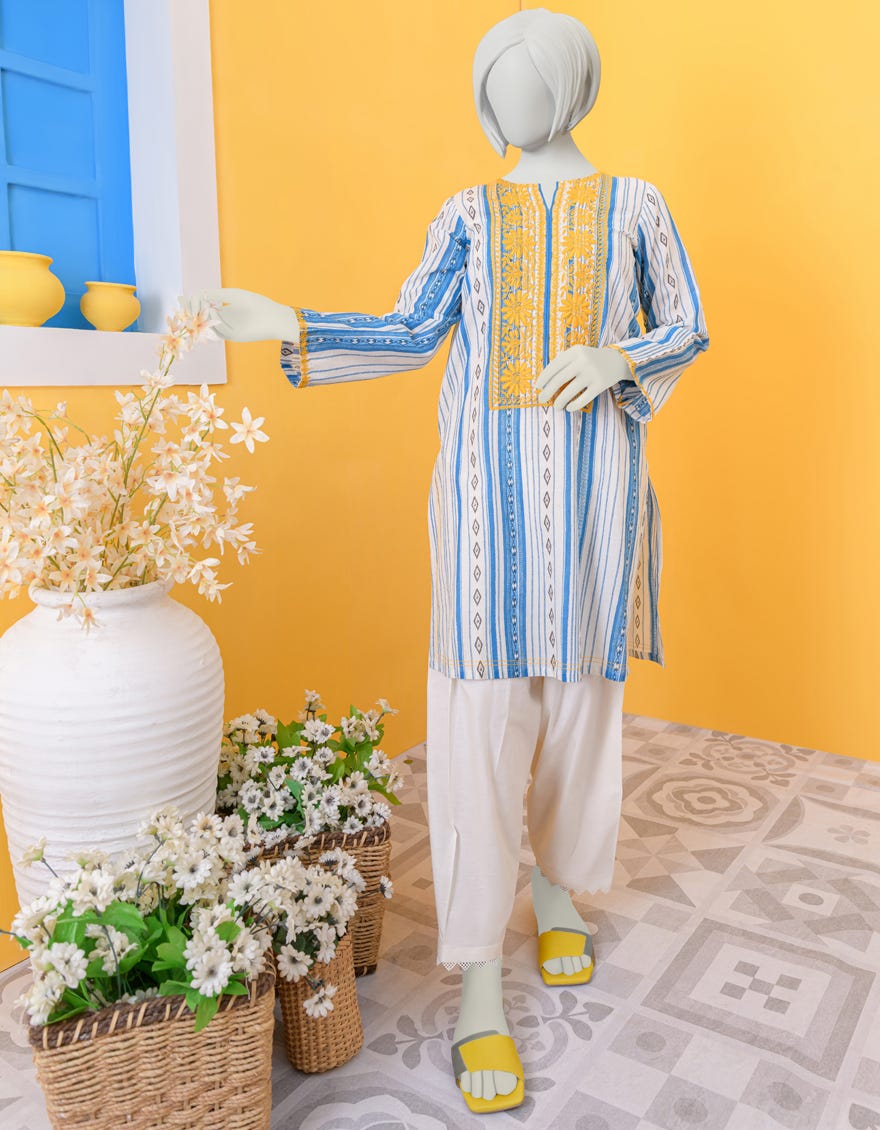 White-Blue Lawn Kurti | Jygk-Ygkl-S-118-23