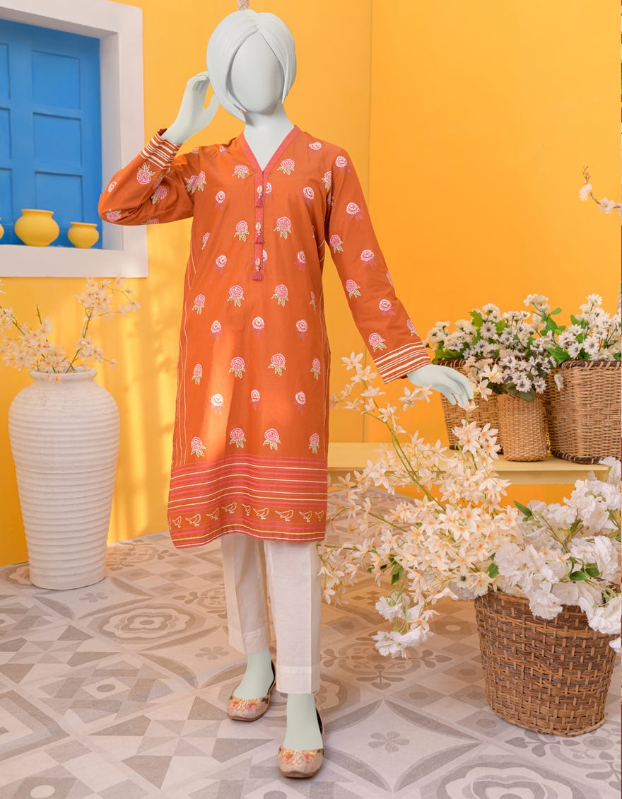 Orange Lawn Kurti | Jygk-Ygkl-S-122-23