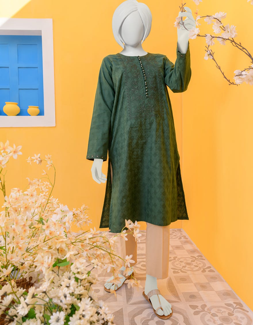 Dark Green Textured Kurti | Jygk-Ygkl-S-127-23
