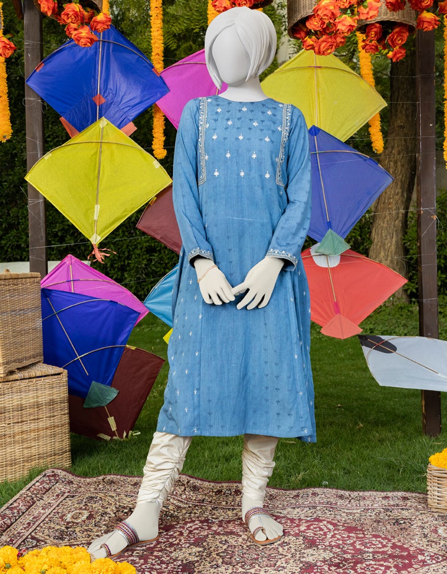 Blue Textured Kurti | Jygk-Ygkl-S-141-23