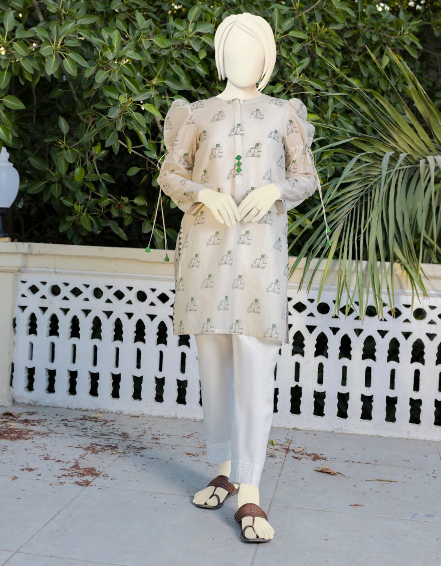 White-Green Lawn Kurti | Jygk-Ygkl-S-161-23
