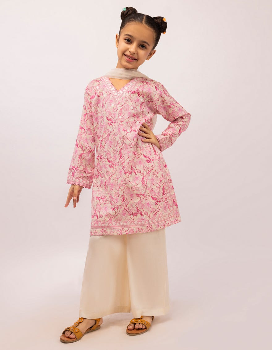 PINK DOBBY EMBROIDERED 3PC STITCHED