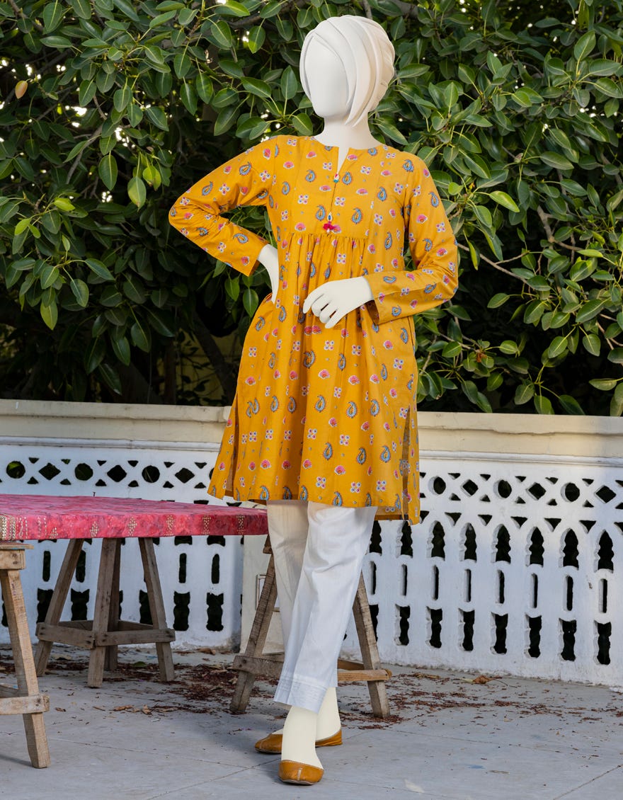 Mustard Lawn Kurti | Jgk-Ygkl-S-167-23
