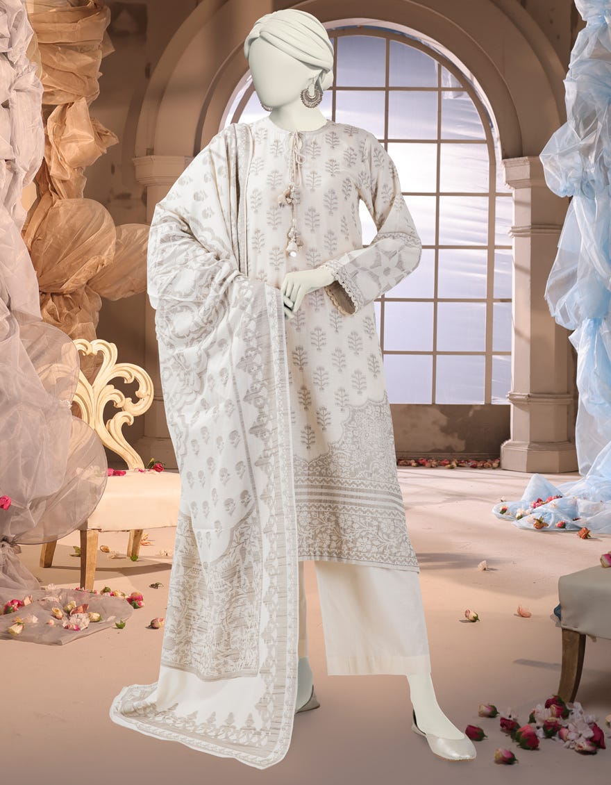 OFF WHITE JACQUARD YARN DYED 3PC STITCHED