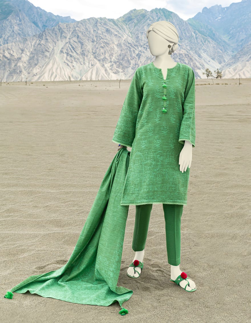Green Jacquard Unstitched 3 Piece Dress | Jjls-W-Jw-23-1709