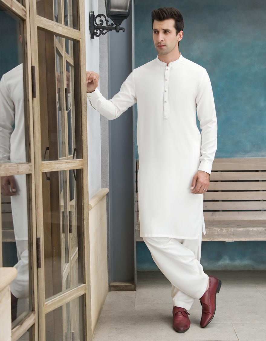 UNSTITCHED KAMEEZ SHALWAR FABRIC | JJMS-1894/JJ7230 - White