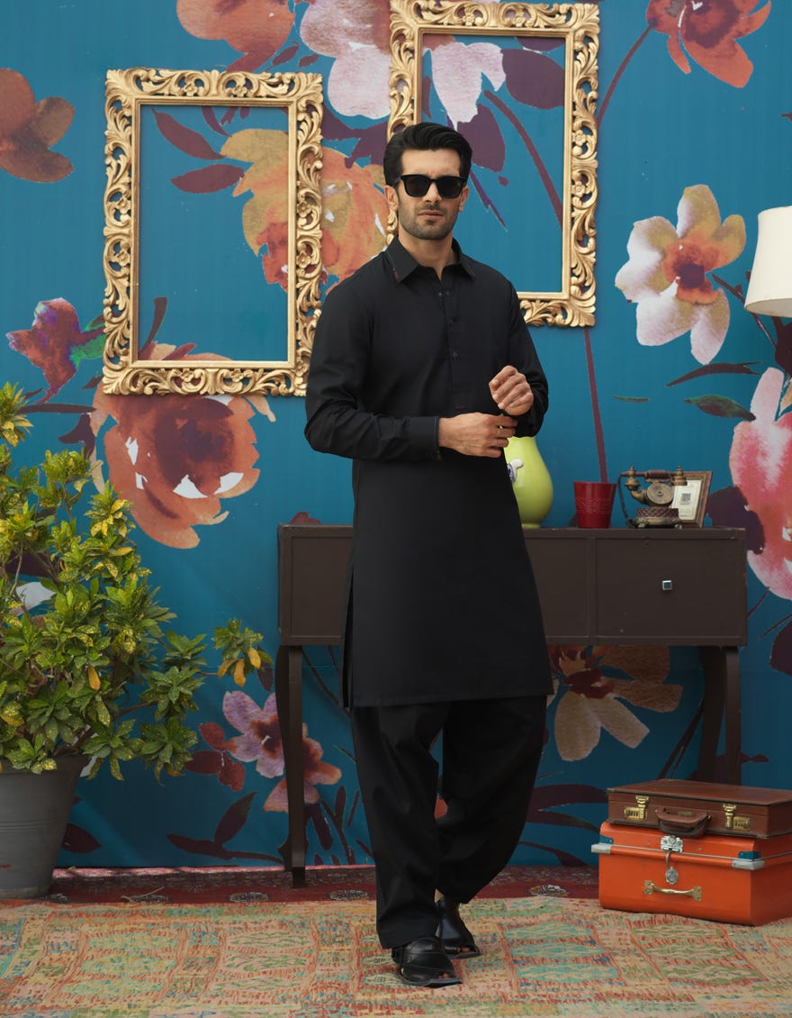 UNSTITCHED KAMEEZ SHALWAR FABRIC | JJMS-1904/JJ6958 - Black