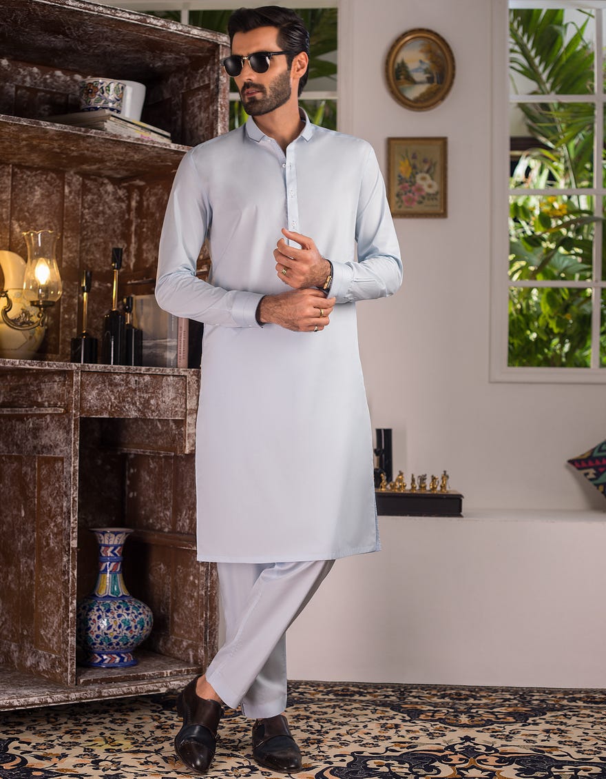 UNSTITCHED KAMEEZ SHALWAR FABRIC | JJMS-1907/JJ6886 - Sky Blue