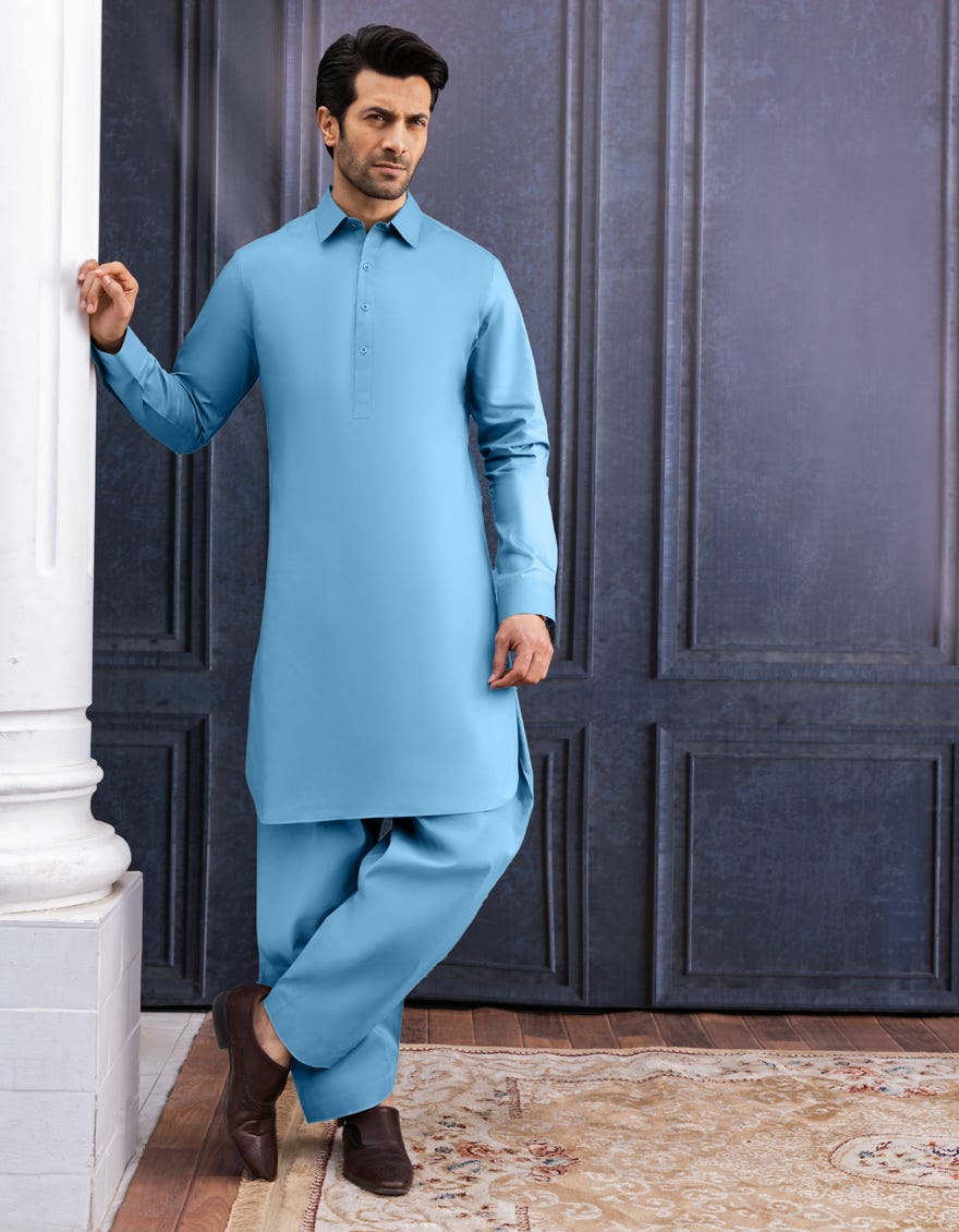 Blue Cotton Unstitched Kameez Shalwar Fabric | Jjms-3001-R25