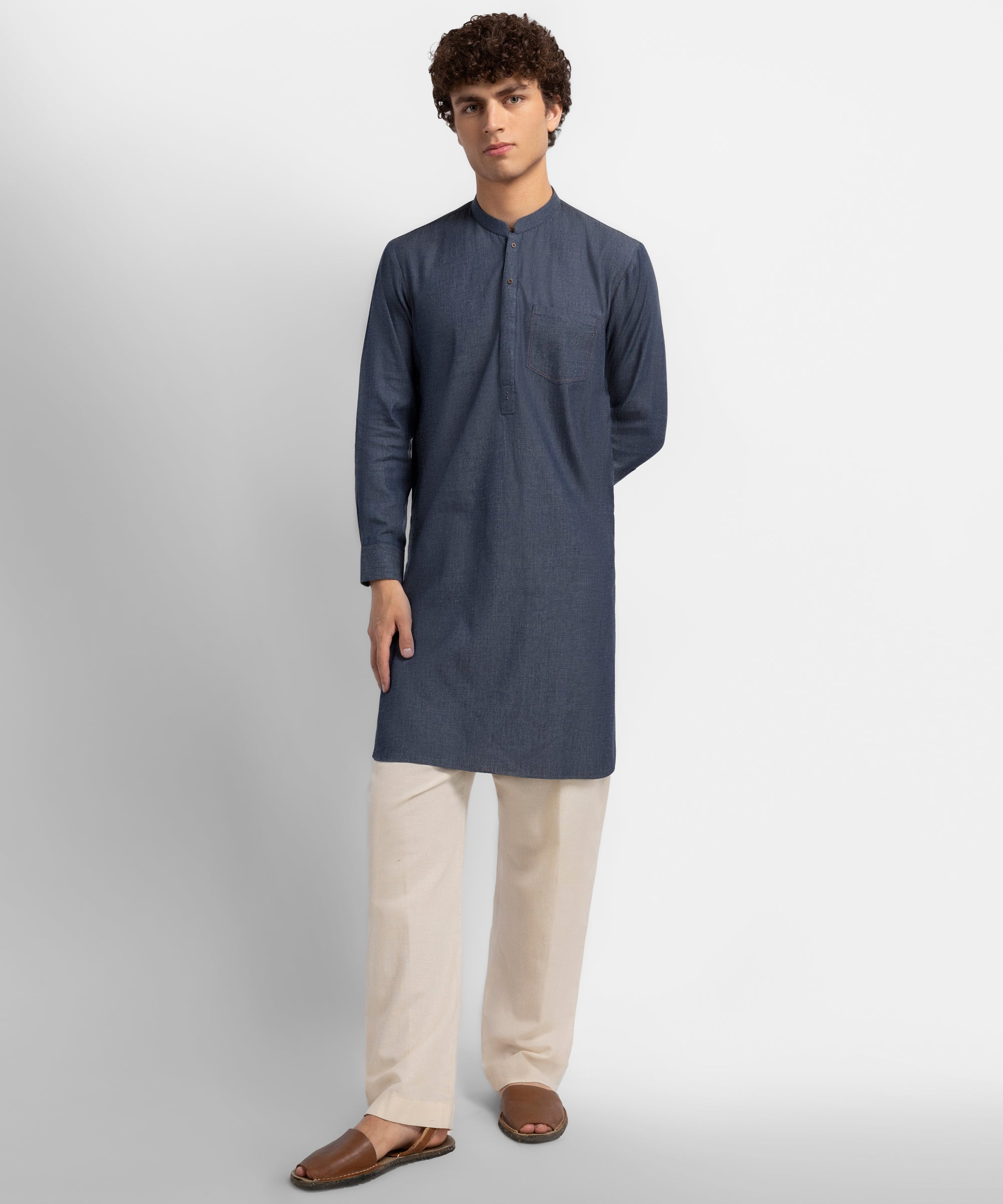 DENIM BLUE COTTON CASUAL SHORT KURTA