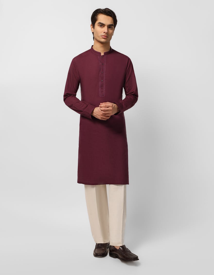BURGUNDY COTTON CASUAL KURTA