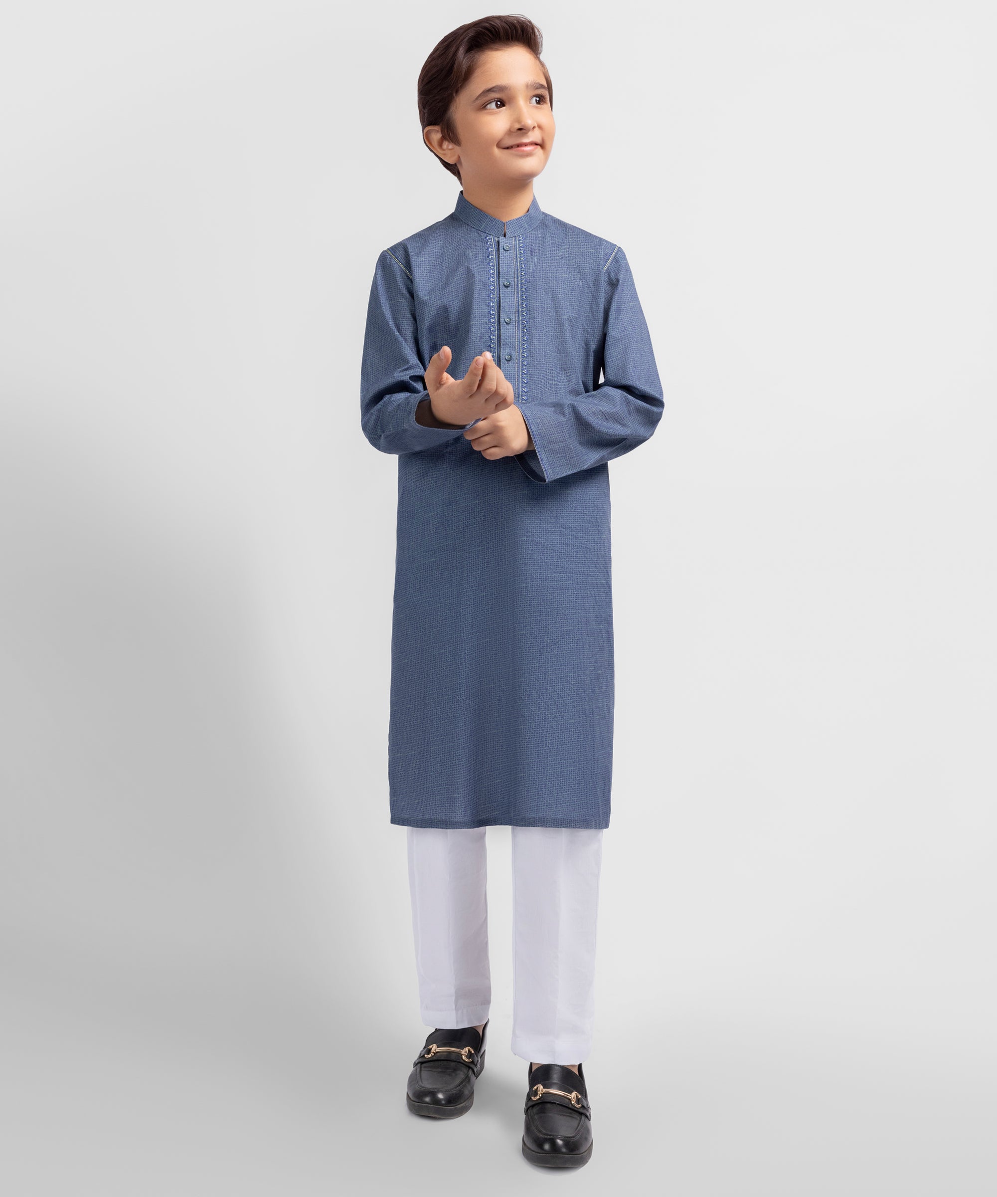Dark Blue Cotton Semi-Formal Kurta
