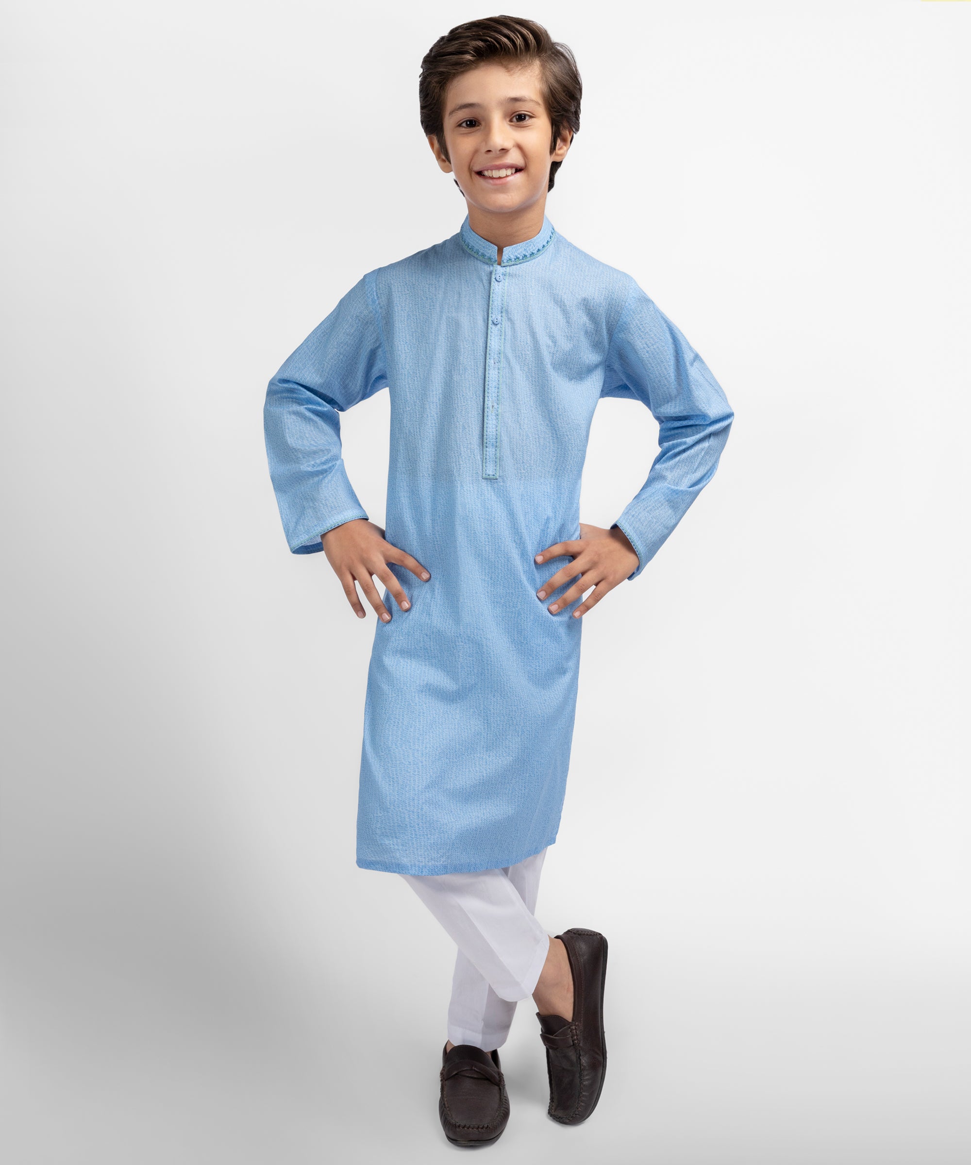 Blue Cotton Semi-Formal Kurta