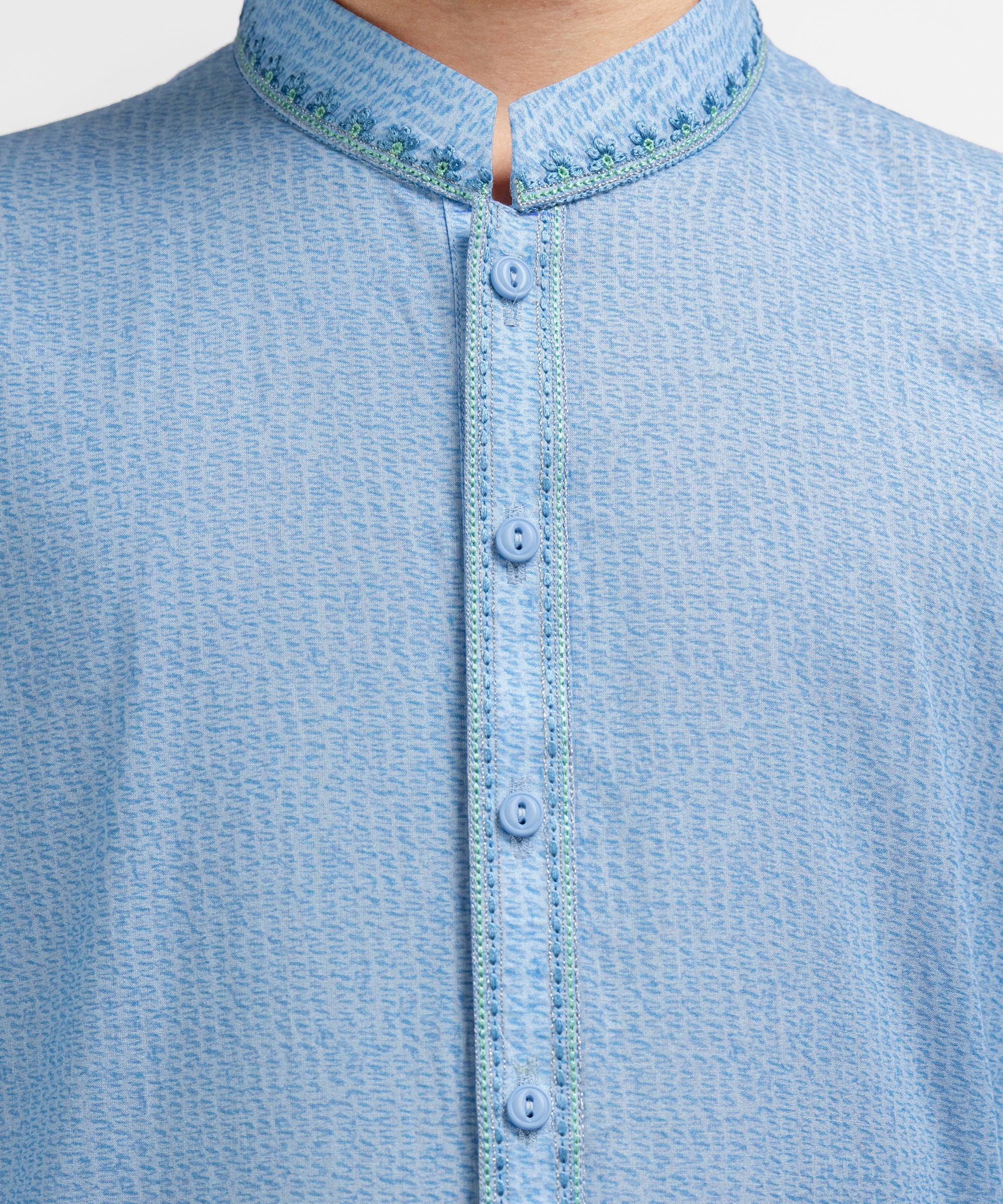 Blue Cotton Semi-Formal Kurta