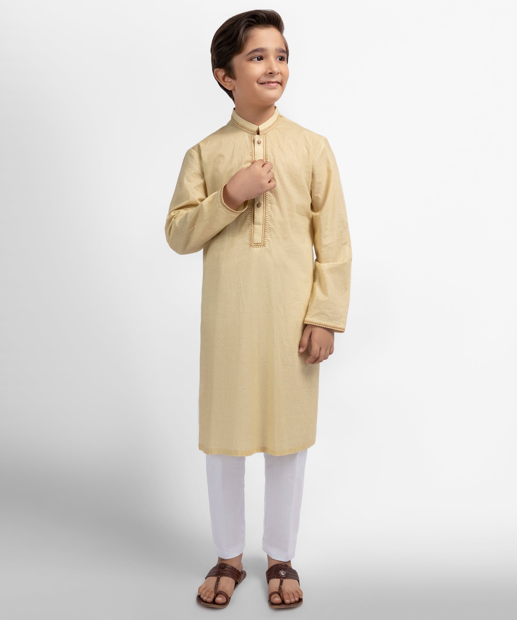 Yellow Cotton Semi-Formal Kurta