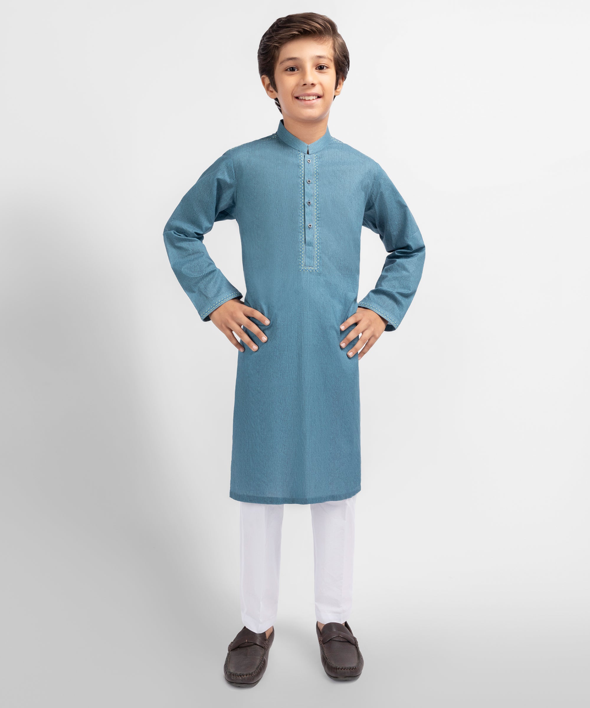 Blue Cotton Semi-Formal Printed Kurta
