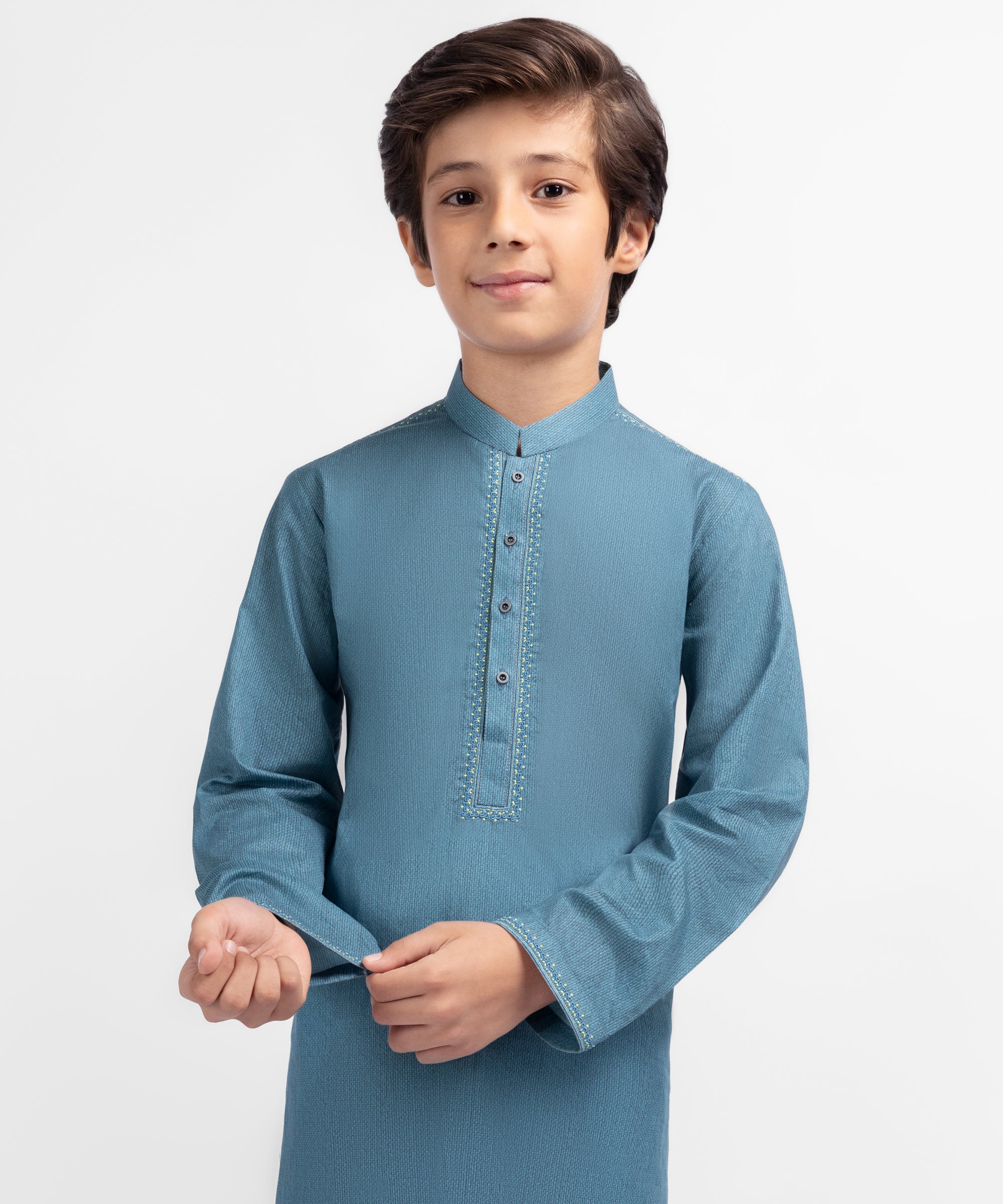 Blue Cotton Semi-Formal Printed Kurta