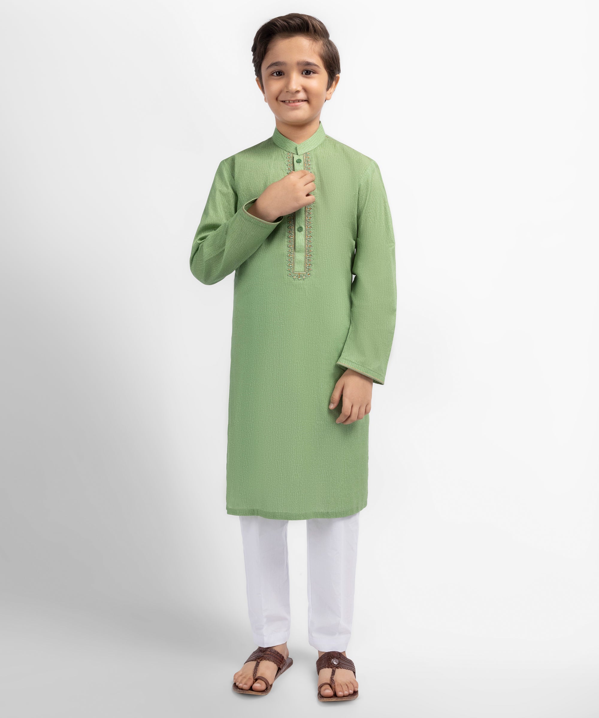 Green Cotton Semi-Formal Kurta