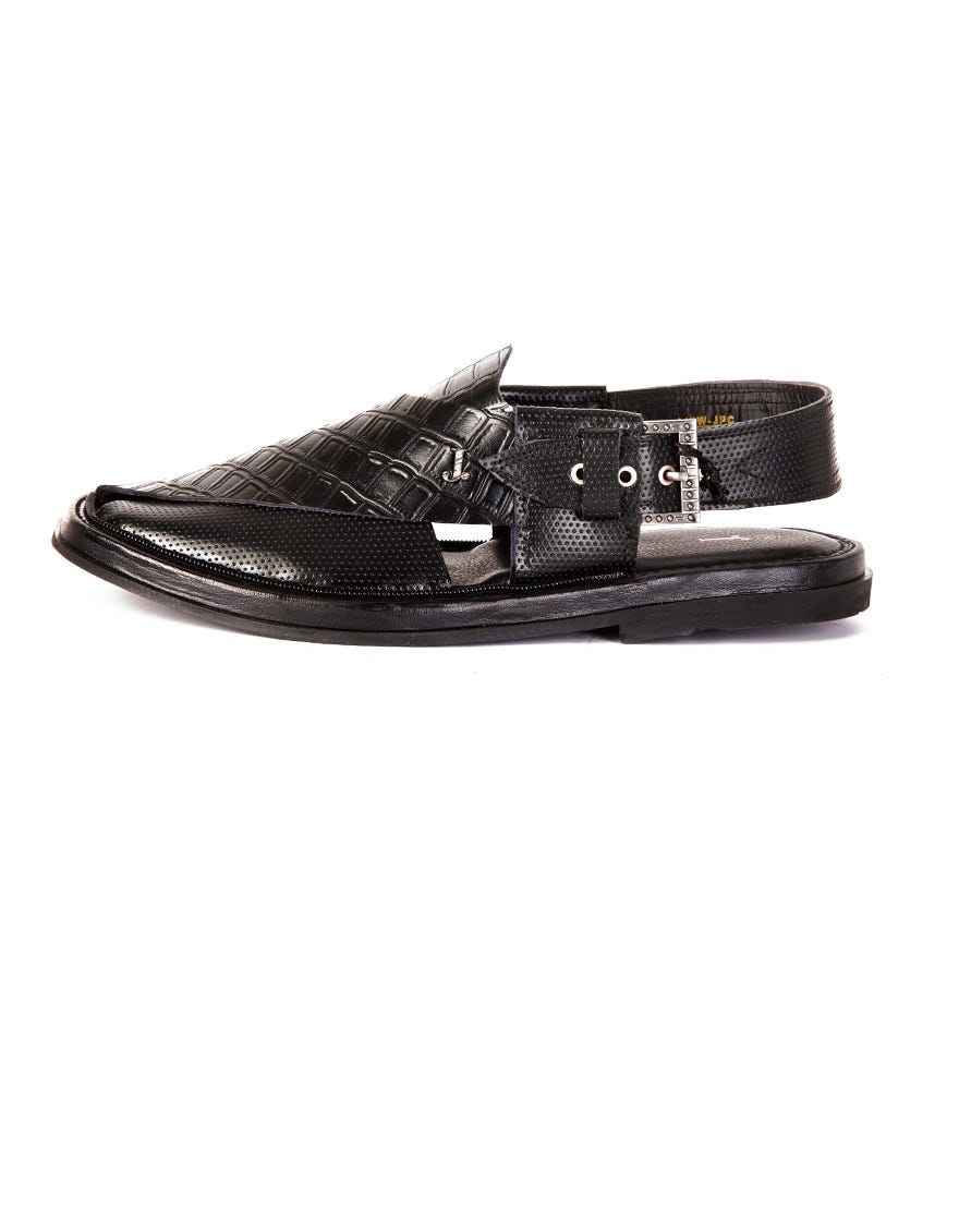 BLACK TEXTURED PESHAWARI SANDALS