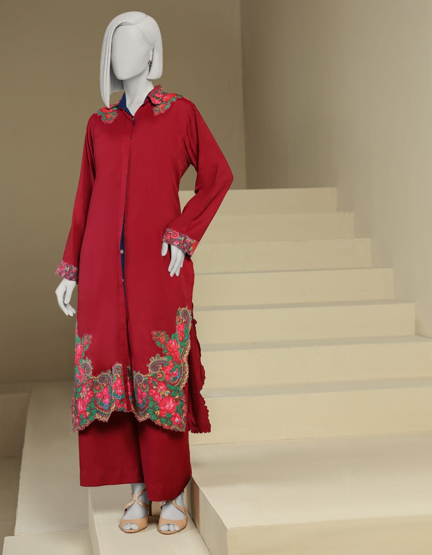 RED RAW SILK DIGITAL PRINTED CO-ORD SET