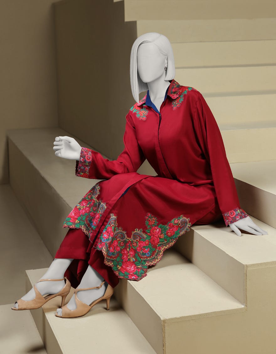RED RAW SILK DIGITAL PRINTED CO-ORD SET