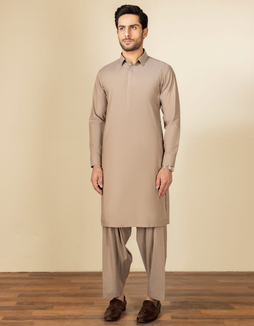 Beige Cotton Unstitched Kameez Shalwar Fabric | Jjms-2144