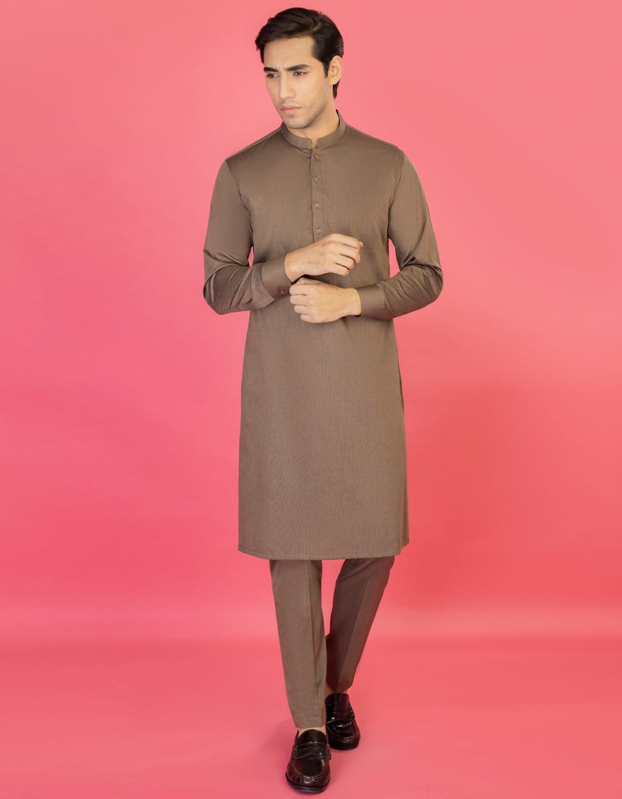 Brown Cotton Unstitched Kameez Shalwar Fabric | Jjms-2144