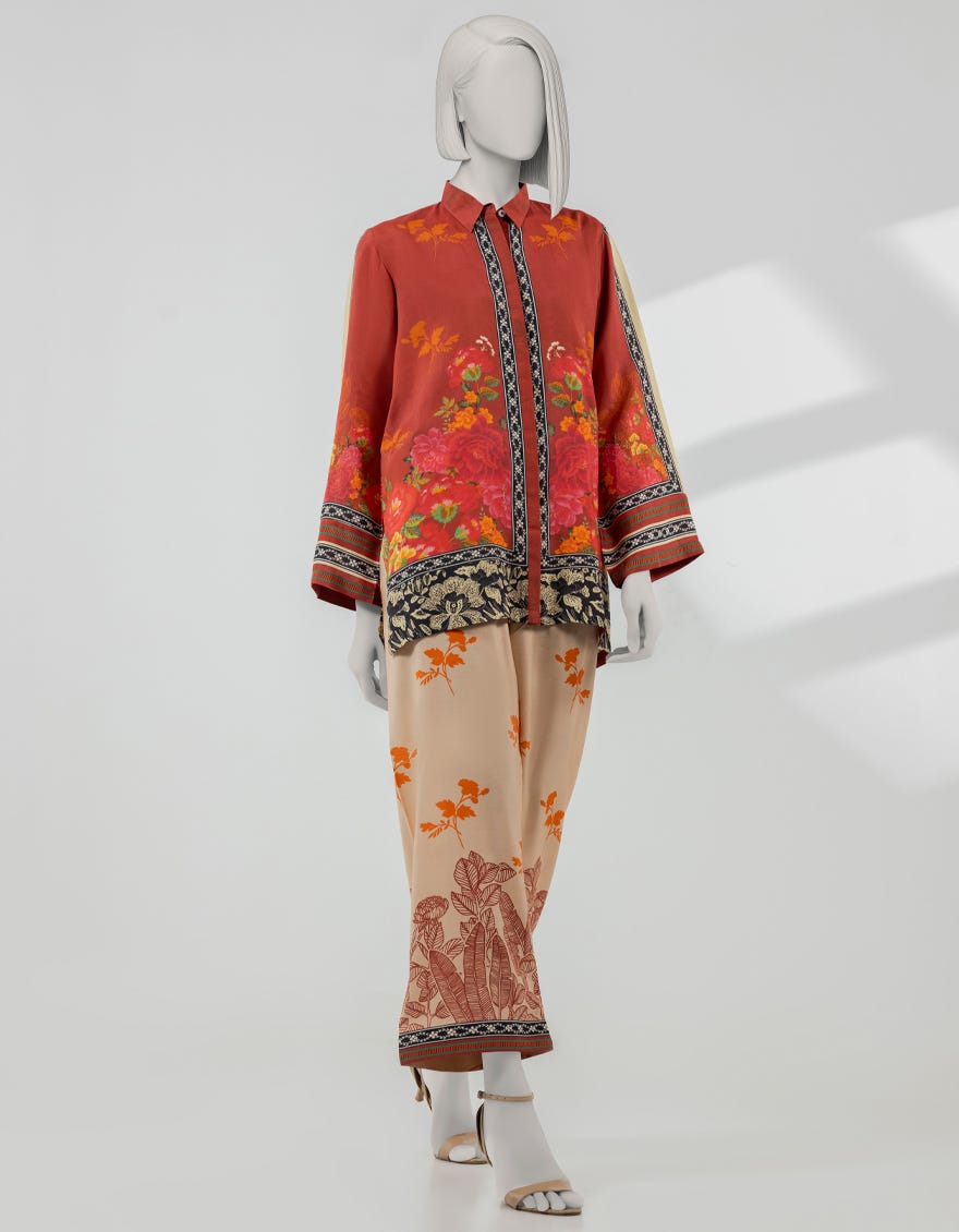 RED SILK DIGITAL PRINTED CO-ORD SET