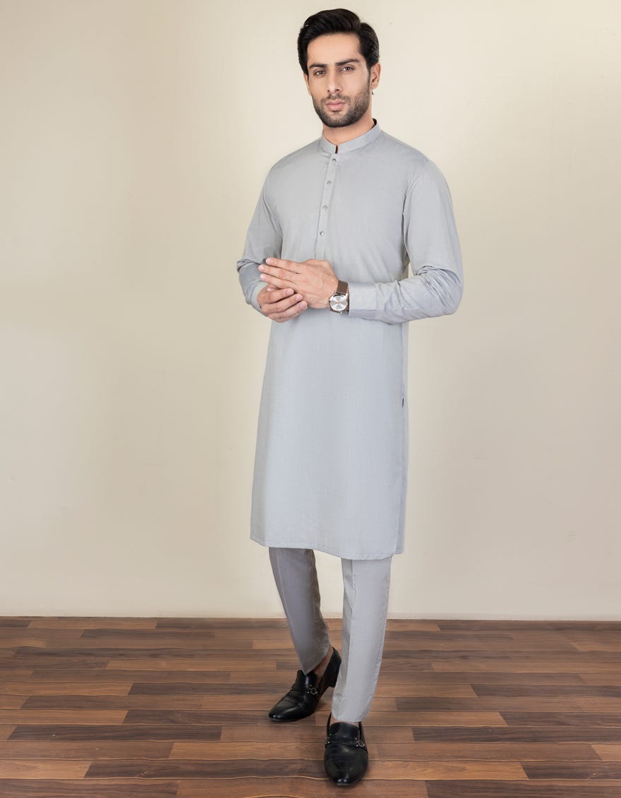 Grey Cotton Unstitched Kameez Shalwar Fabric | Jjms-2192