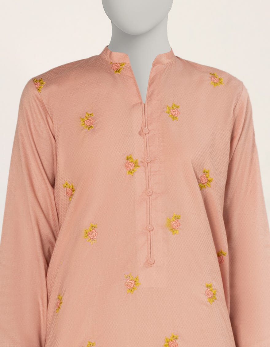 PINK EMBROIDERED TEXTURED CO-ORD SET