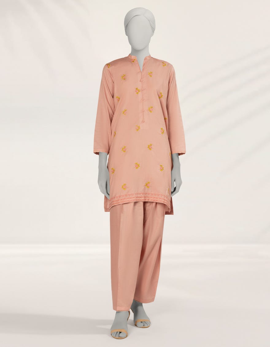 PINK EMBROIDERED TEXTURED CO-ORD SET