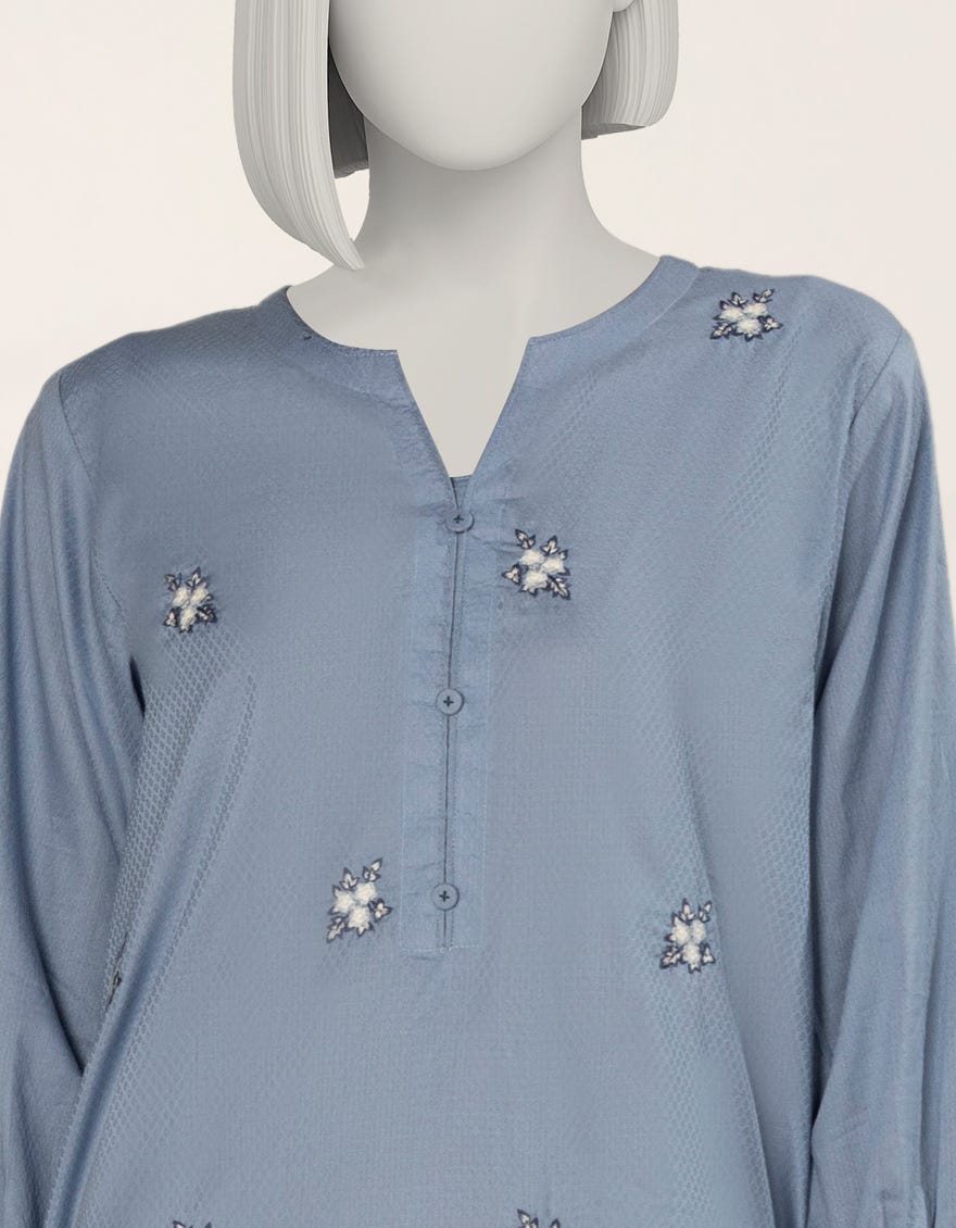 BLUE EMBROIDERED TEXTURED CO-ORD SET