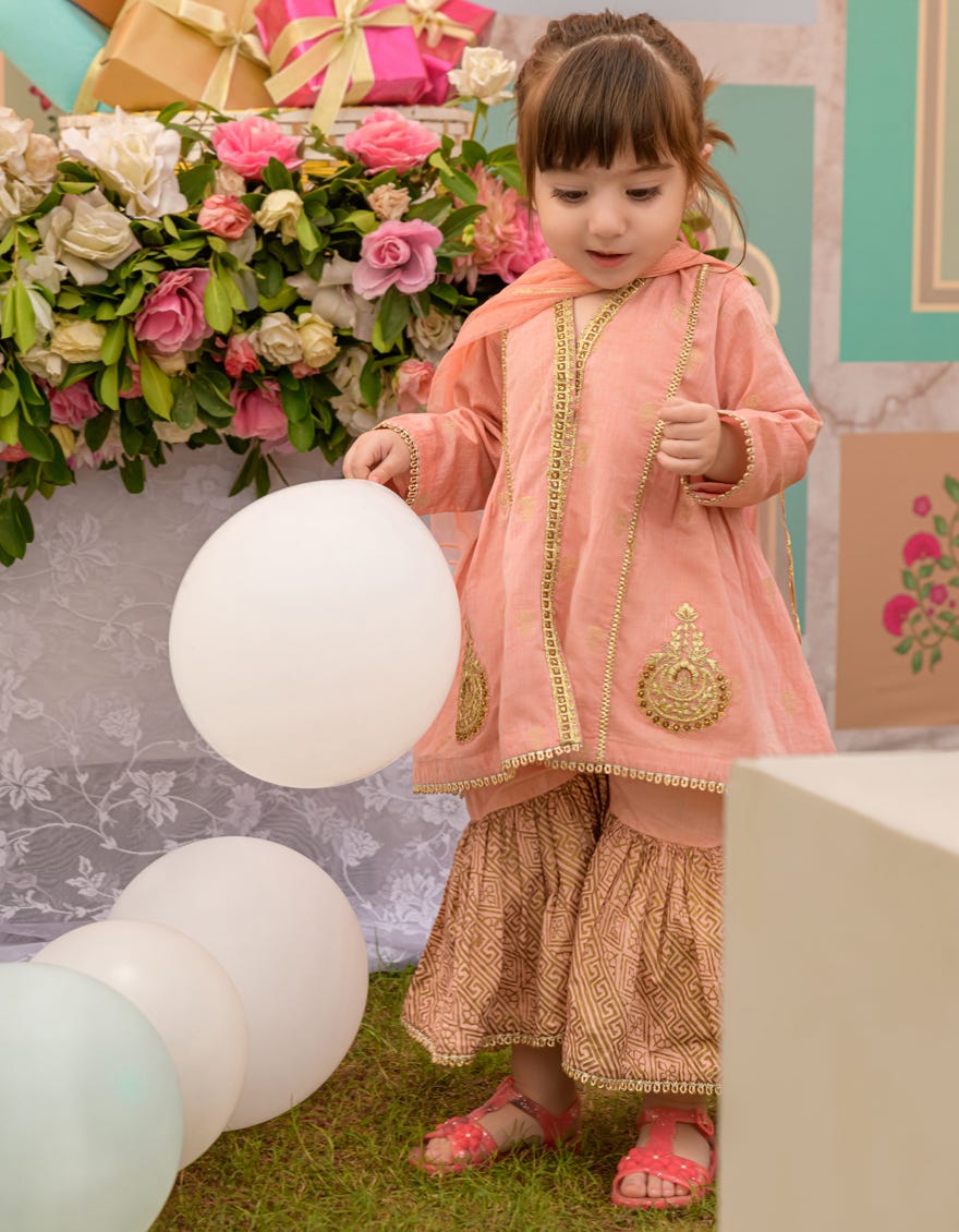 Peach Jacquard Infant Girl Stitched | Jik-S-Jgin-23-039