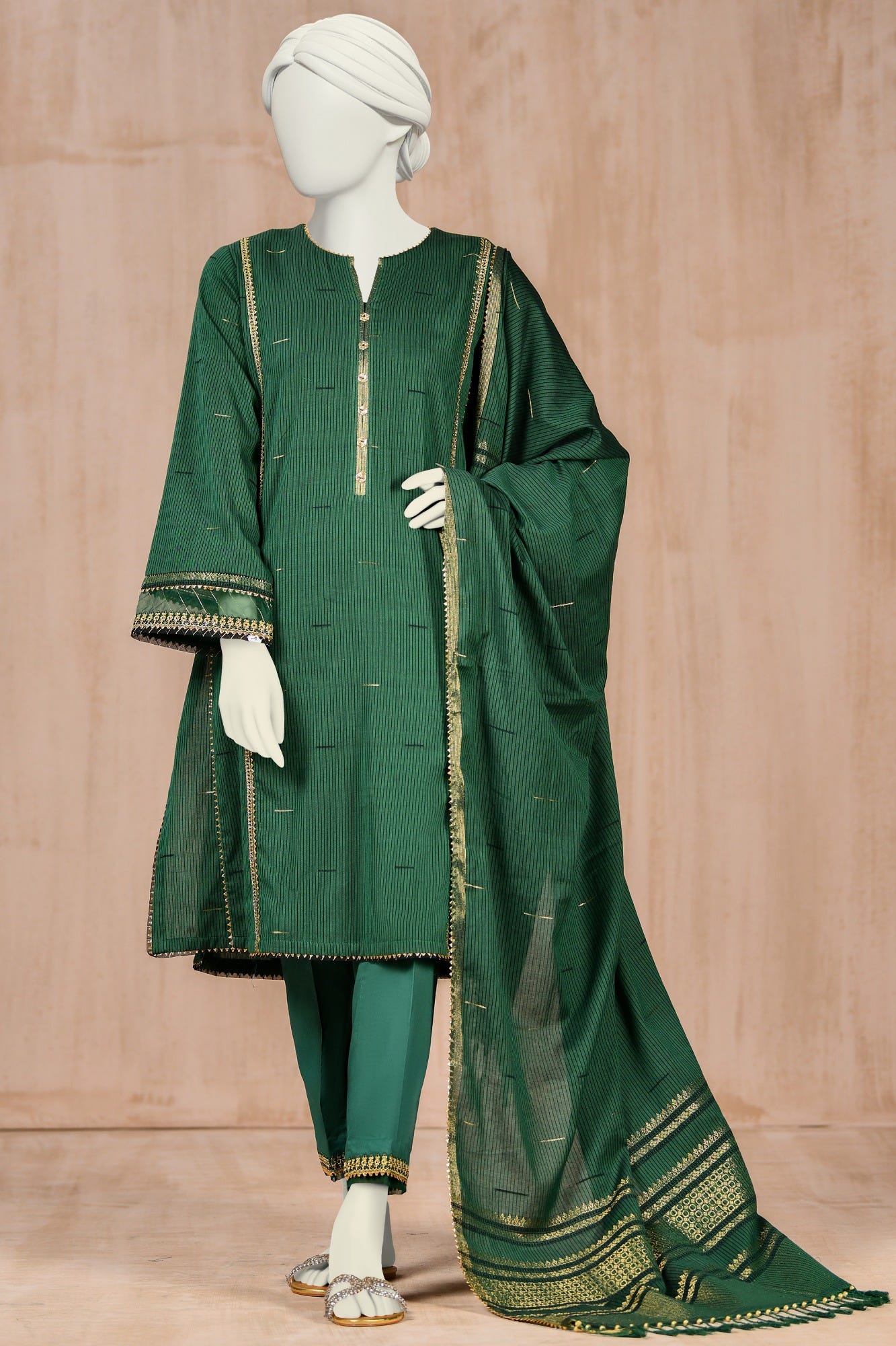 Green Jacquard Unstitched 3 Piece Dress | Ccw-3Psu-S-22-056