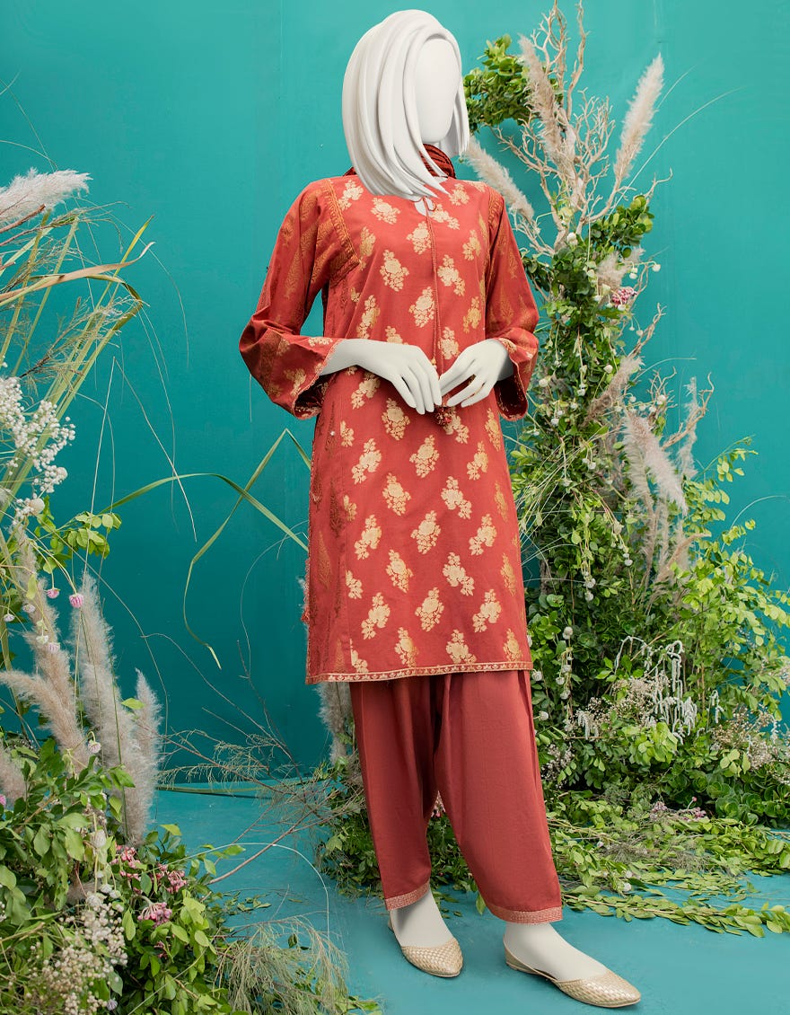 BROWN JACQUARD 3PC STITCHED | JJPW-W-JW-22-1707