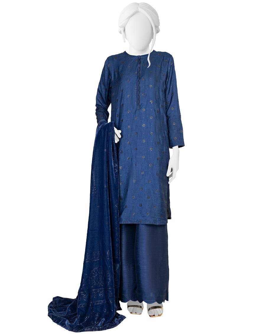 Blue Raw Silk Unstitched 3 Piece Dress | Jjls-W-Jw-22-1785